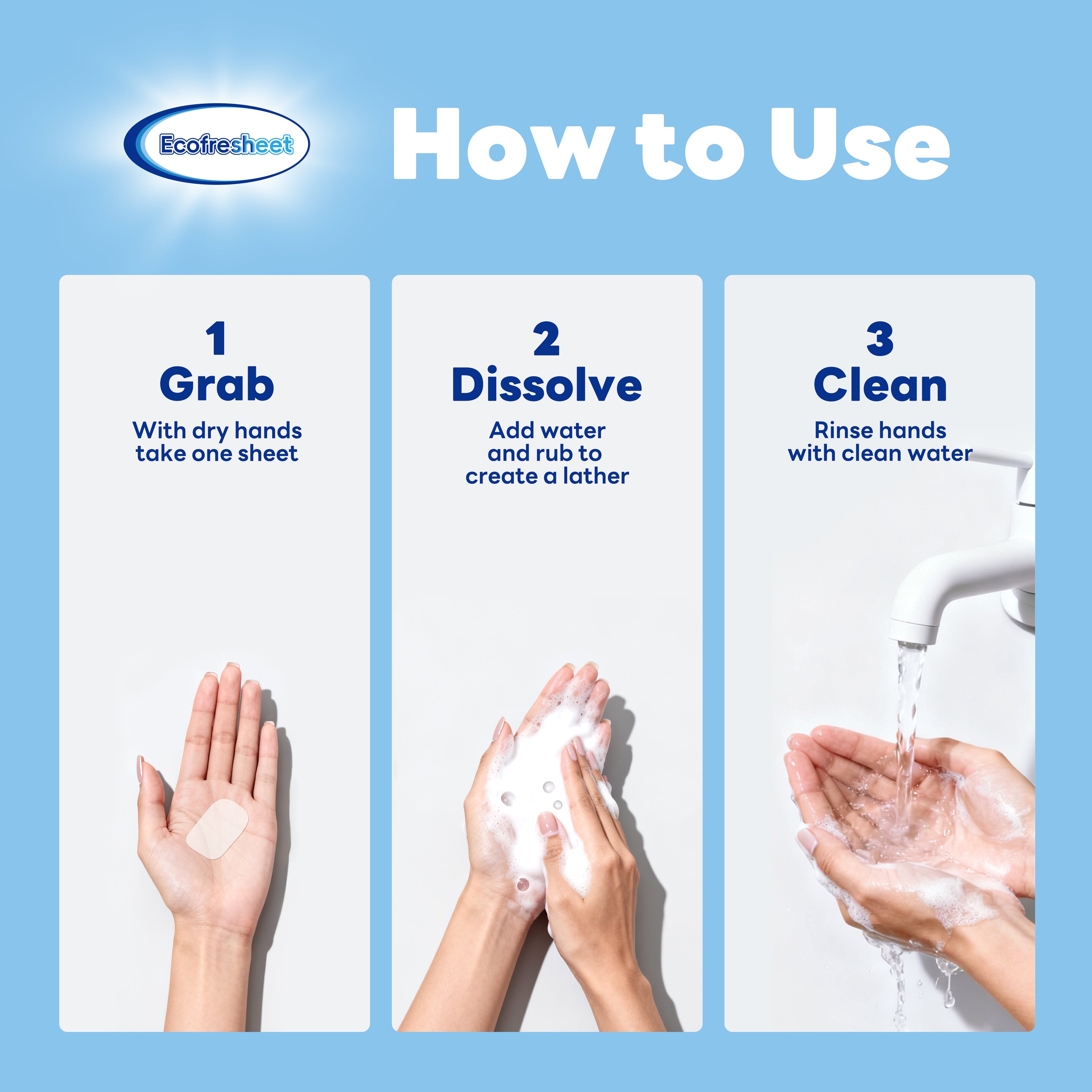 Ecofresheet Hand Cleansing Sheets | Instant Foaming Soap