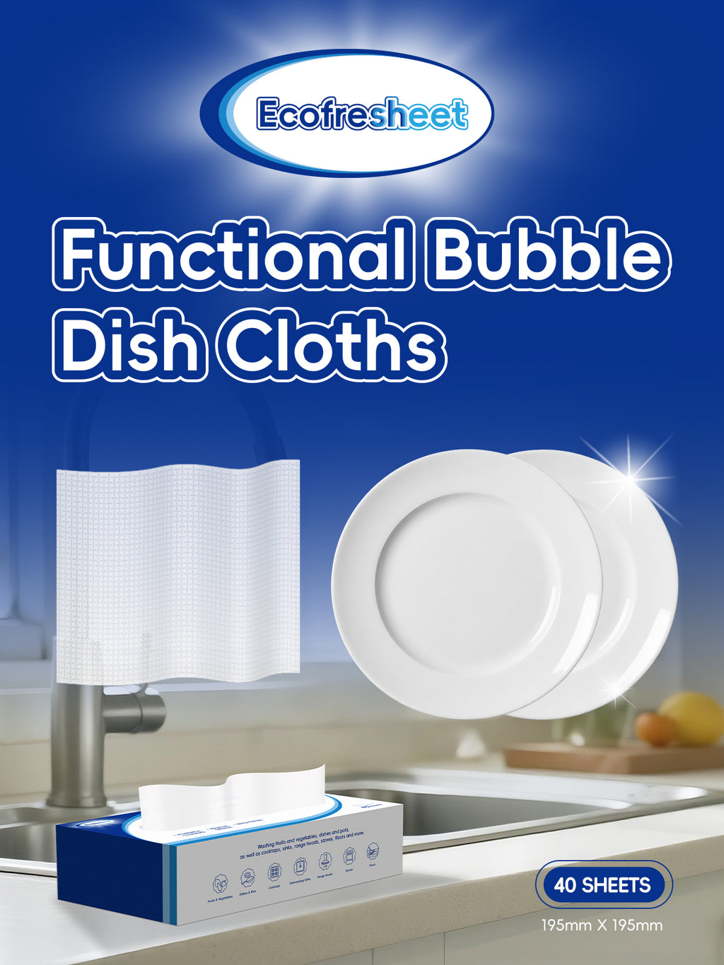 Ecofresheet Dishwashing Soap Sheets | Instant Foaming Action（40sheets）